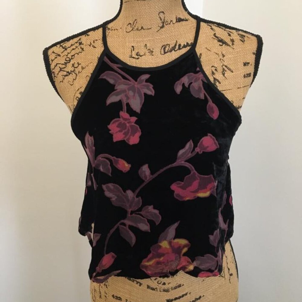 Black Floral Velvet Velour Sleeveless Top